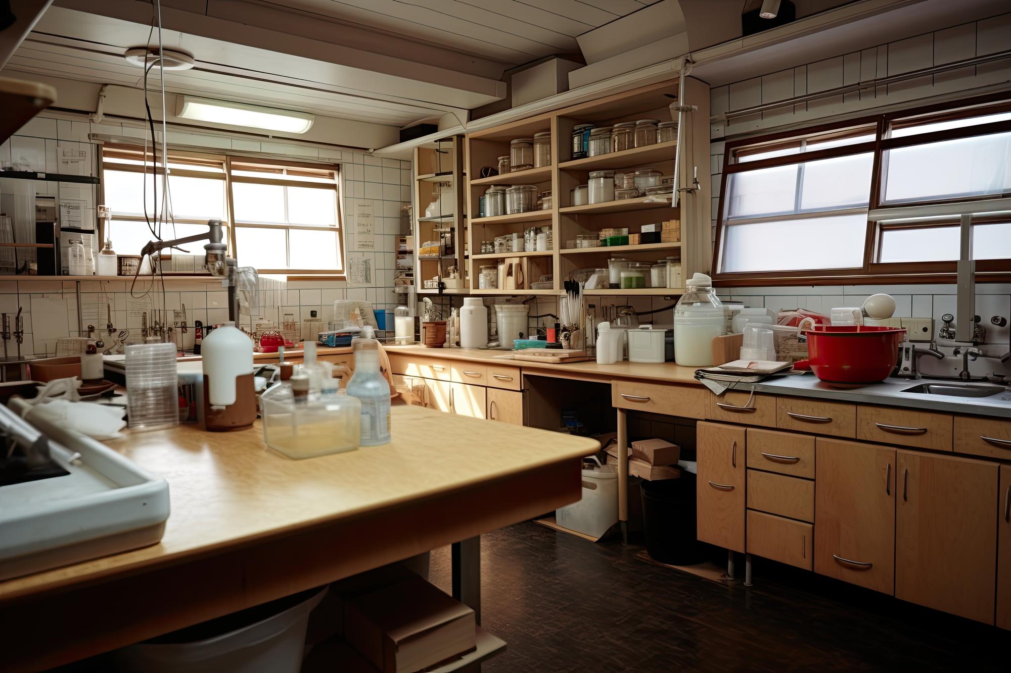 Interno del laboratorio con attrezzature e ingredienti